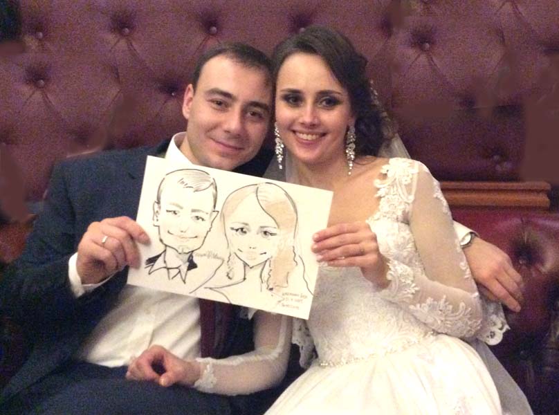 Шарж жениха и невесты в ресторане Ренессанс