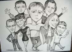 коллективный шарж с друзьями на свадьбе