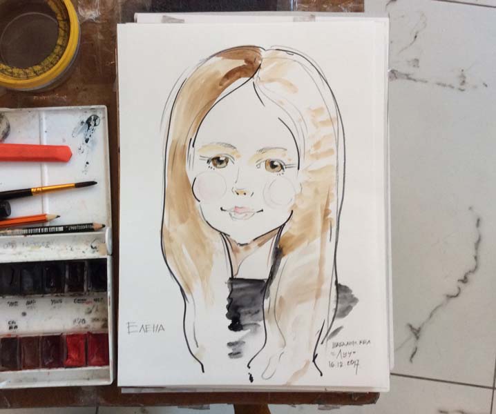 Шарж Елены нарисованный Мишелем на свадьбе Минск

