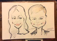 шарж Марии и Семена исполнил шаржист Михаил Шабалин в ресторане Променад