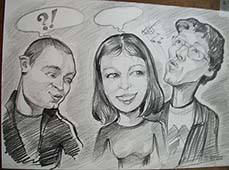 шарж на двух парней и девушку