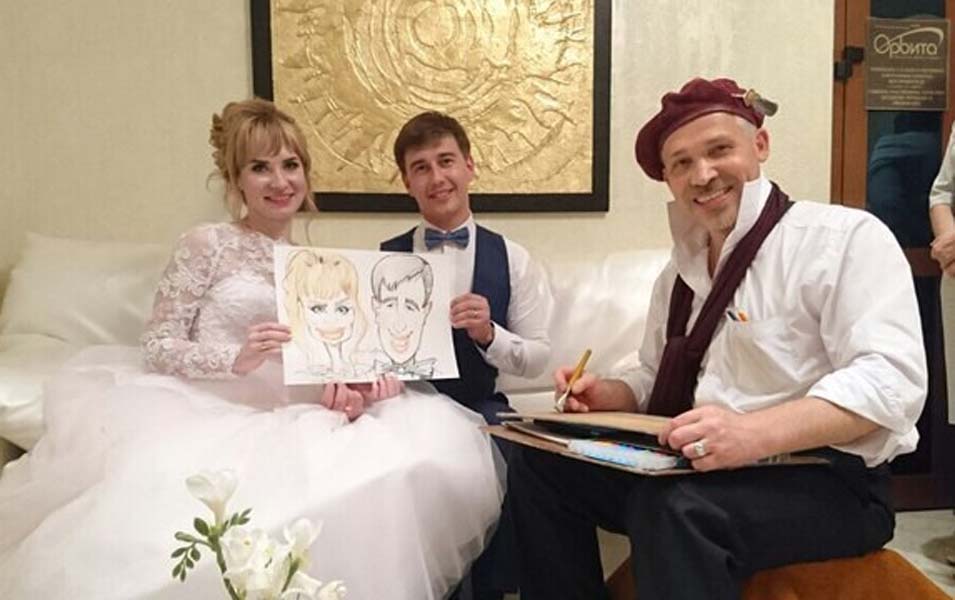 свадебный шарж на молодоженов в ресторане Орбита
